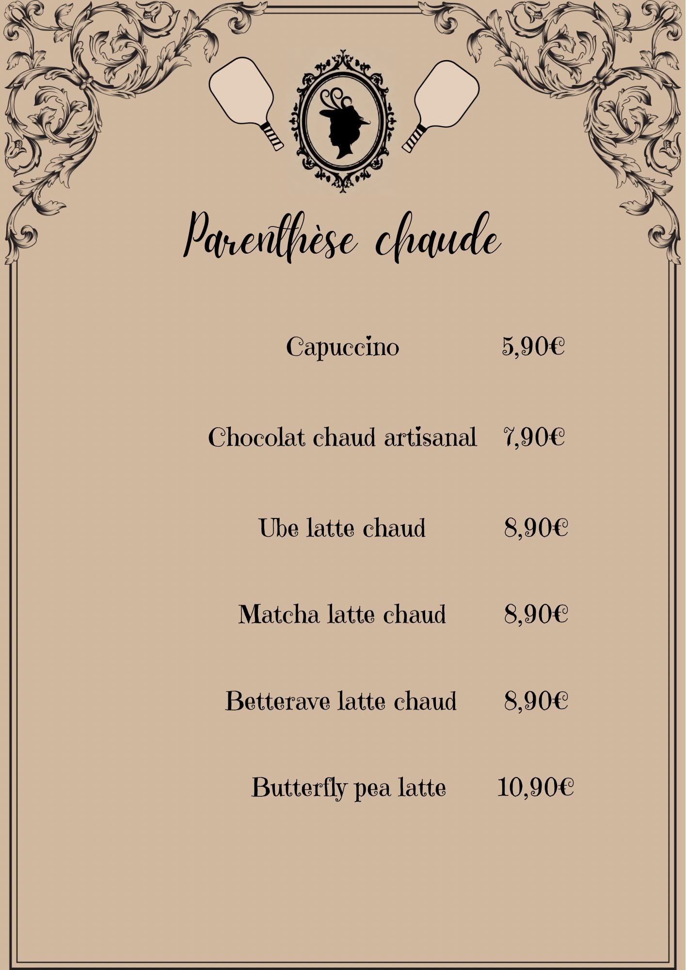 Carte des boissons chaudes